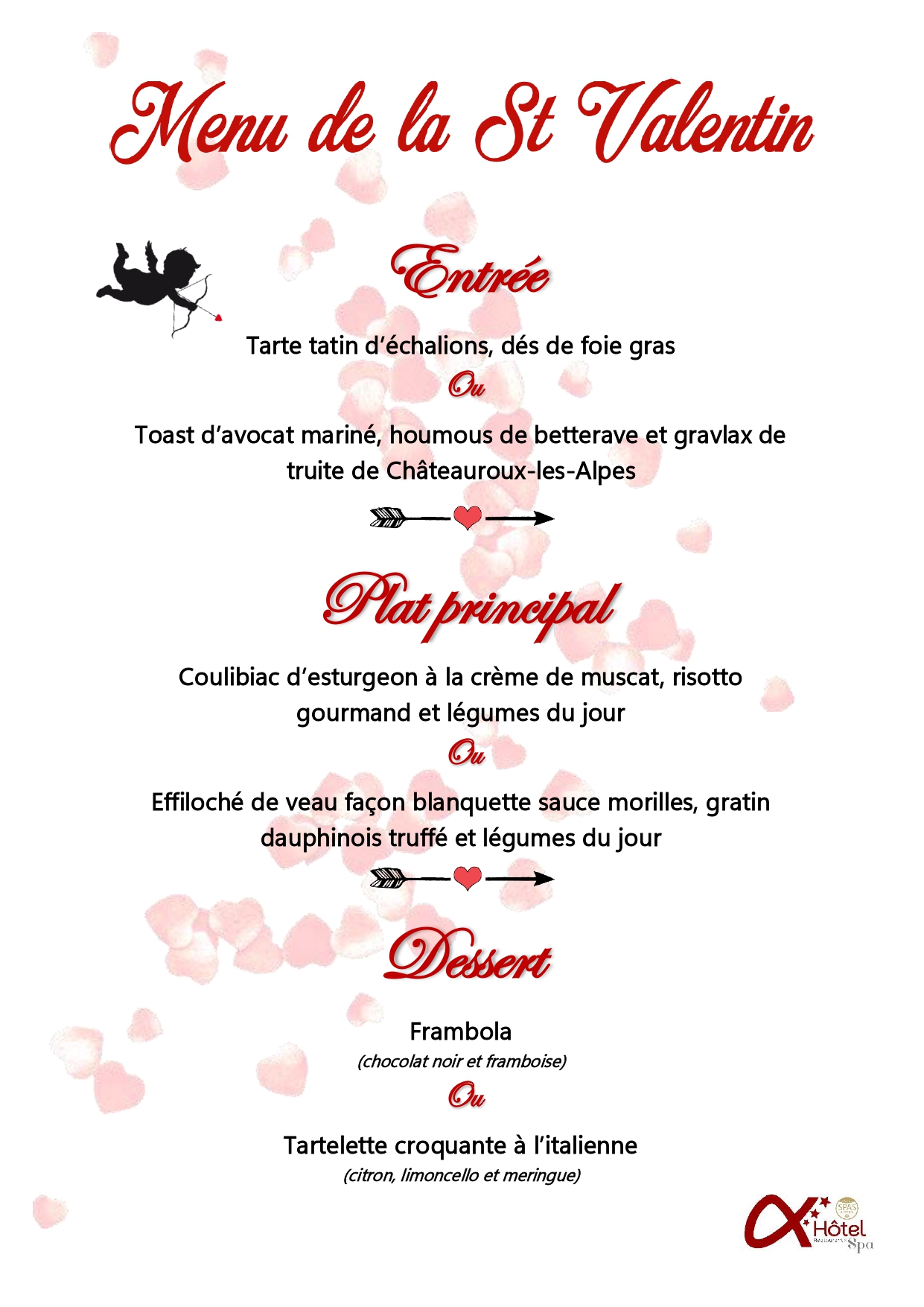 Menu Saint Valentin Ax'Hôtel 2022