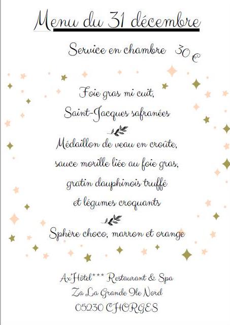 menu reveillon Ax'Hotel Chorges